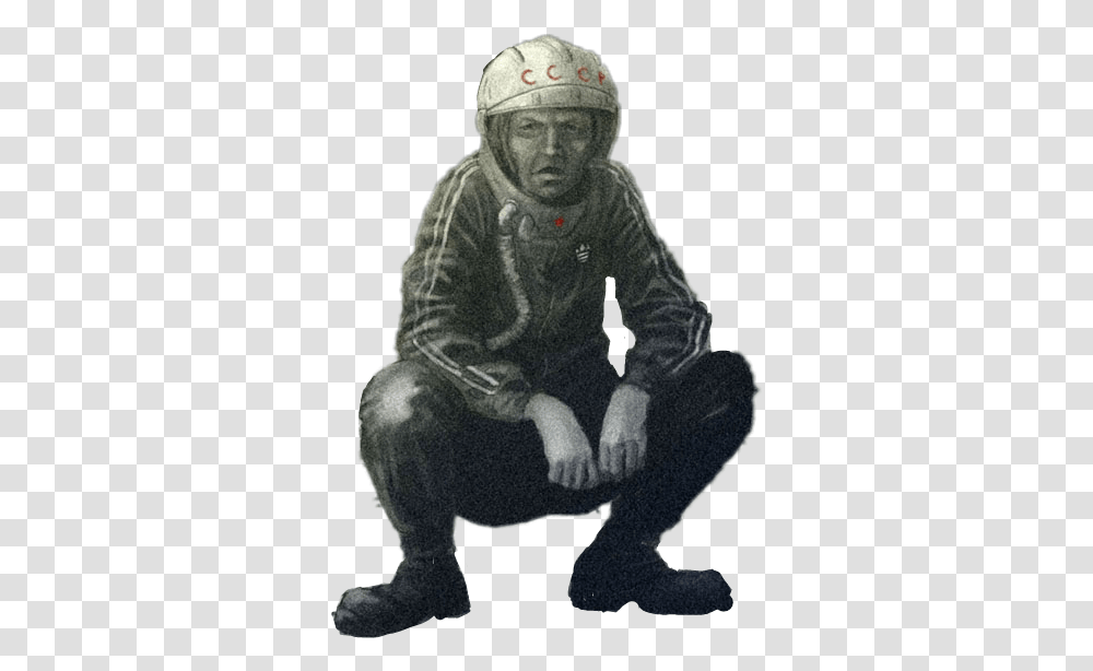 Download Hd Gopnik Slav Squat Space, Person, Helmet, Clothing, Face Transparent Png