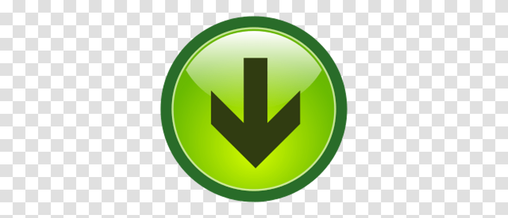 Download Hd Green Button Down Arrow Green Down Arrow Button, Symbol, Recycling Symbol, Hand, Logo Transparent Png