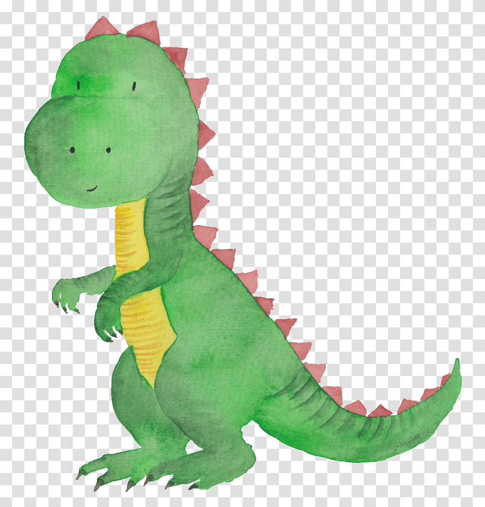 Download Hd Green Hand Drawn Cartoon Dinosaur Kids Dinosaur Watercolor, Reptile, Animal Transparent Png