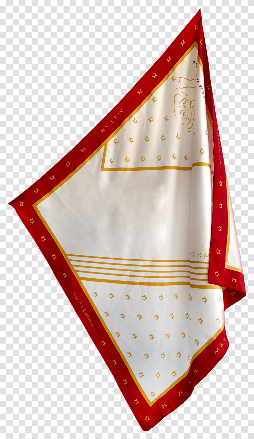 Download Hd Hail The Goddess Red And Gold Woman Silk Scarf Flag, Clothing, Apparel, Symbol, Furniture Transparent Png