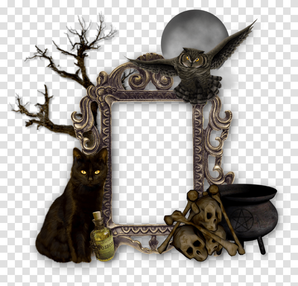 Download Hd Halloween Frame Tree Image Marcos Goticos De Fotos, Bronze, Cross, Symbol, Cat Transparent Png