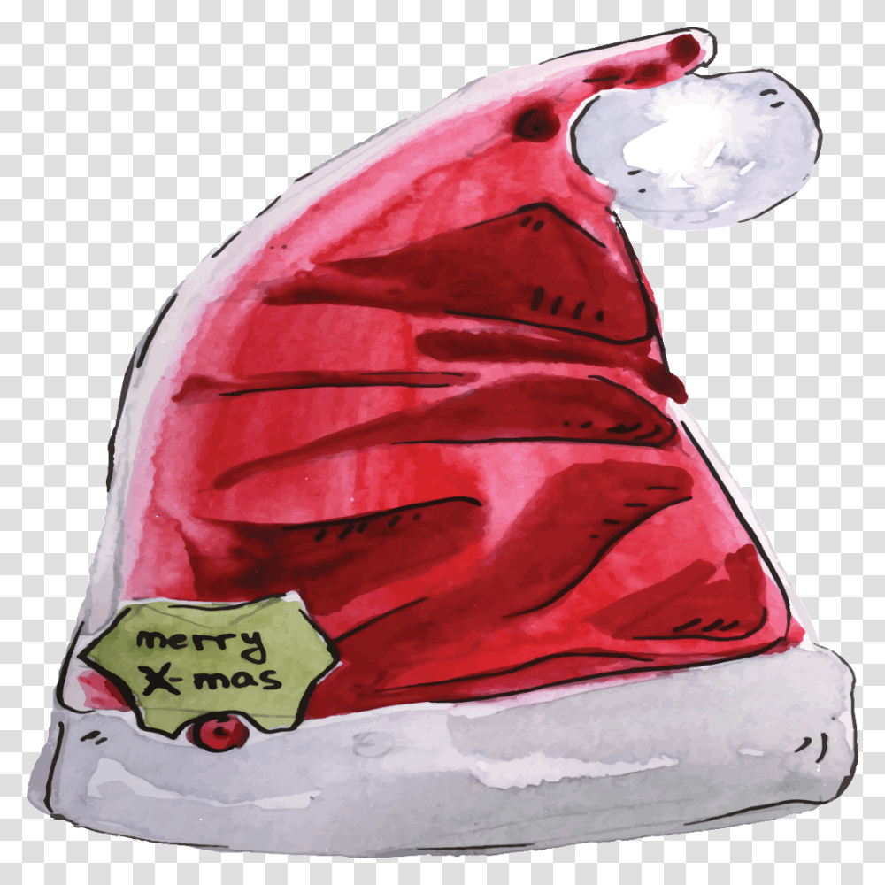 Download Hd Hand Drawn Christmas Hat Handbag, Clothing, Apparel, Food, Shoe Transparent Png