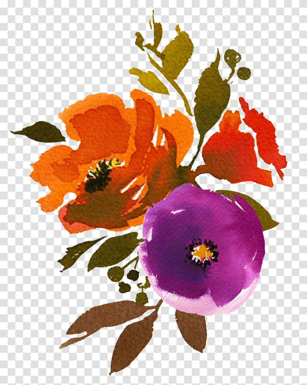 Download Hd Hand Painted Three Colors Of Watercolor Flowers Carolina Rose, Plant, Pollen, Geranium, Acanthaceae Transparent Png