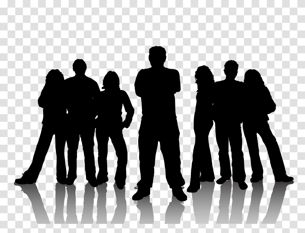 Download Hd Happy Group Of People Gang Teens Silhouette, Cow, Cattle, Mammal, Animal Transparent Png
