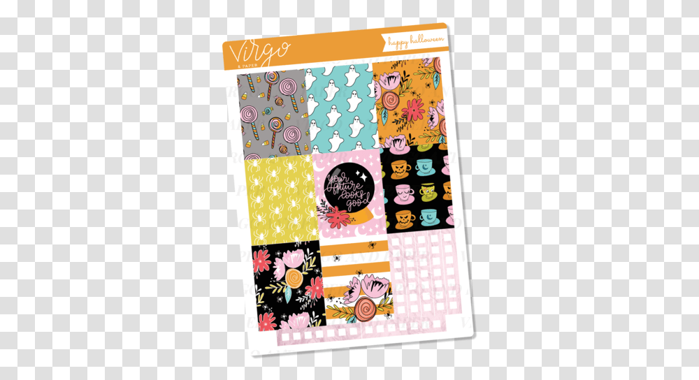 Download Hd Happy Halloween Full Boxes Sticker Sheet Paper Paper, Text, Quilt, Patchwork, Bed Transparent Png