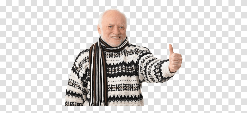 Download Hd Haroldthumbsup Discord Emoji Old Man With Thumbs Up Old Man, Clothing, Person, Sweater, Finger Transparent Png