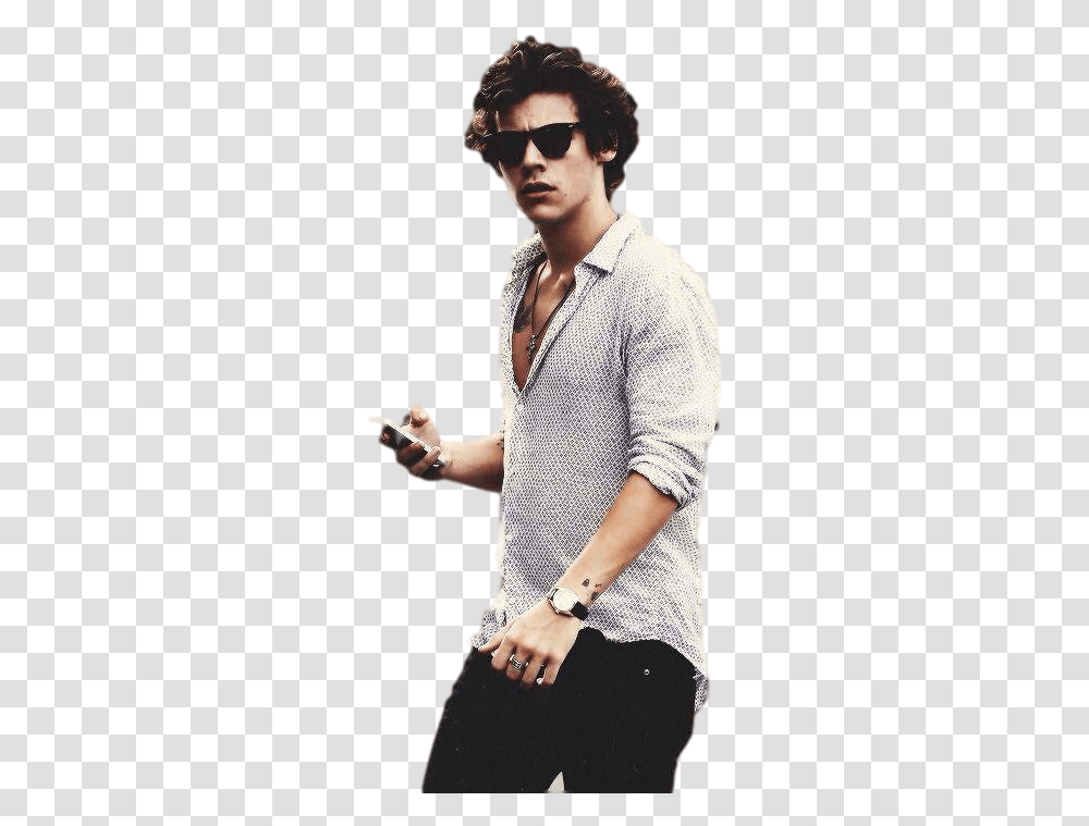 Download Hd Harry Styles 2014 Harry Styles Holding His Phone, Clothing, Sunglasses, Person, Sleeve Transparent Png