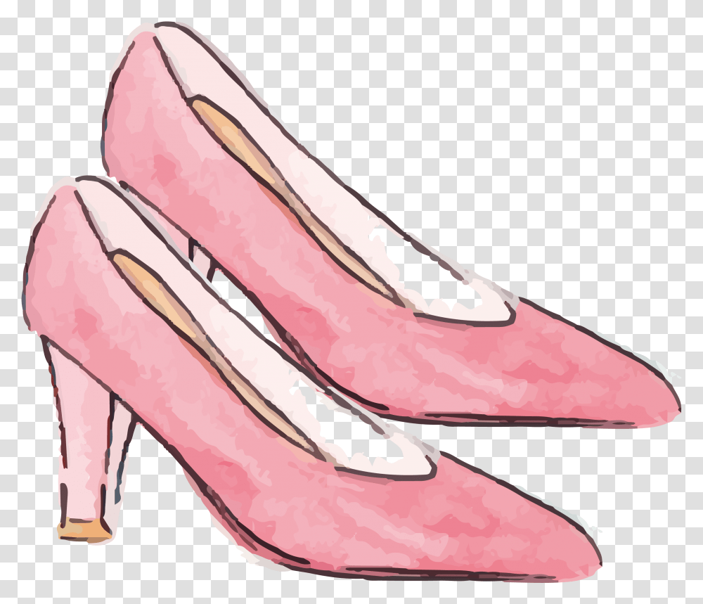 Download Hd Heels Drawing Watercolor Pink Shoe, Clothing, Apparel, Footwear, High Heel Transparent Png