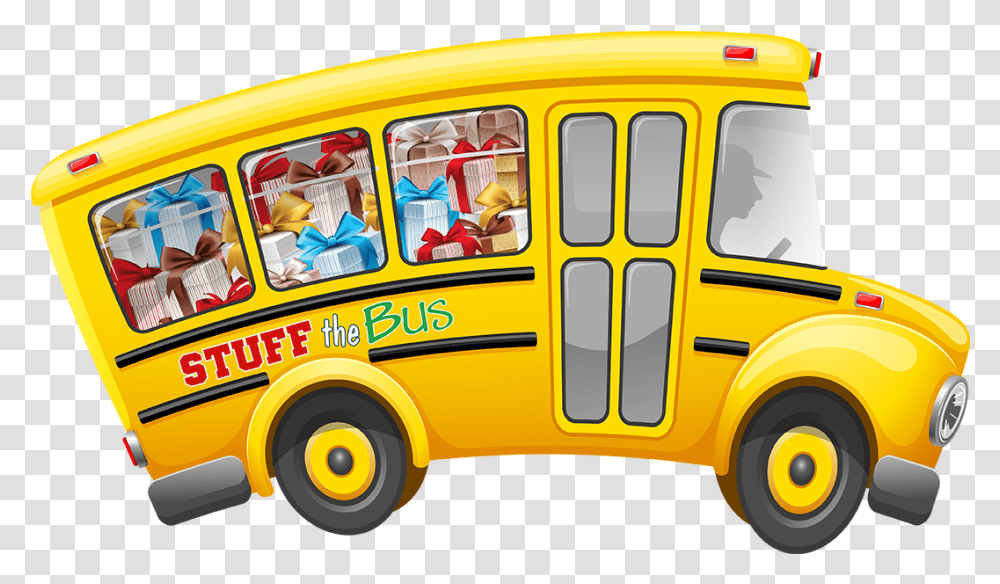 Download Hd Help Us Stuff The Bus Toy Bus Stuff The Bus Christmas, Vehicle, Transportation, School Bus, Person Transparent Png