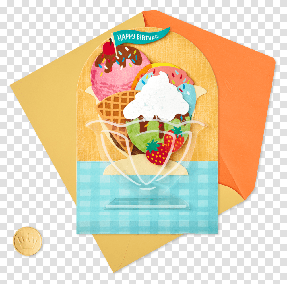 Download Hd Ice Cream Sundae Pop Up Birthday Card Gelato Gelato, Dessert, Food, Creme, Sweets Transparent Png