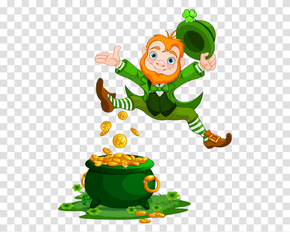 Download Hd Irish Leprechaun And Pot Of Gold Leprechaun Clipart, Elf, Person, Human, Birthday Cake Transparent Png
