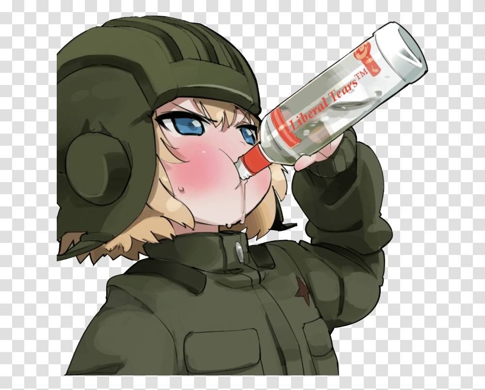 Download Hd Liberal Tears Anime Girls Drinking Alcohol Russian Loli Drinking Vodka, Beverage, Helmet, Clothing, Apparel Transparent Png