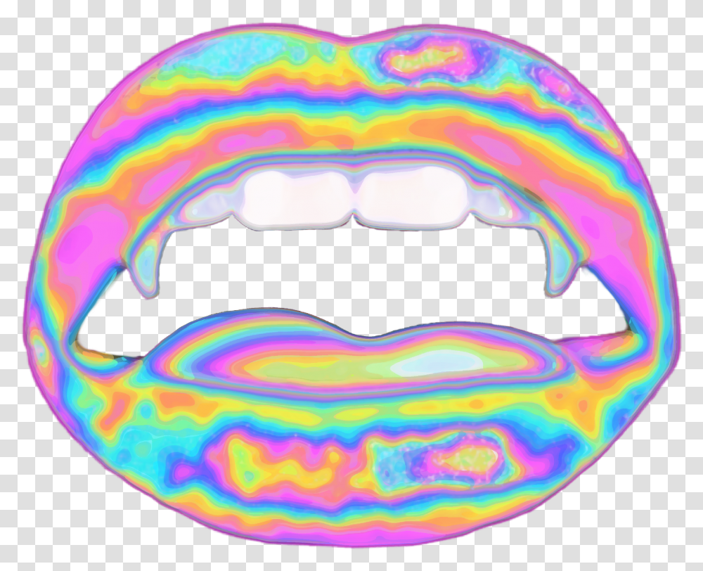 Download Hd Lips Vampire Halloween Teeth Face Holographic Lips Vaporwave Hologram, Mouth, Tongue Transparent Png