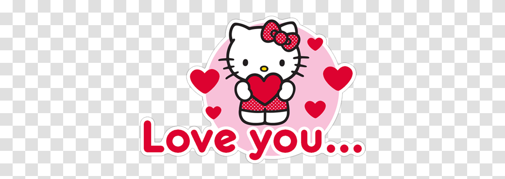 Download Hd Love You Heart Lovely Romantic Hello Kitty Character Hello Kitty Cartoon, Label, Text, Texture, Polka Dot Transparent Png