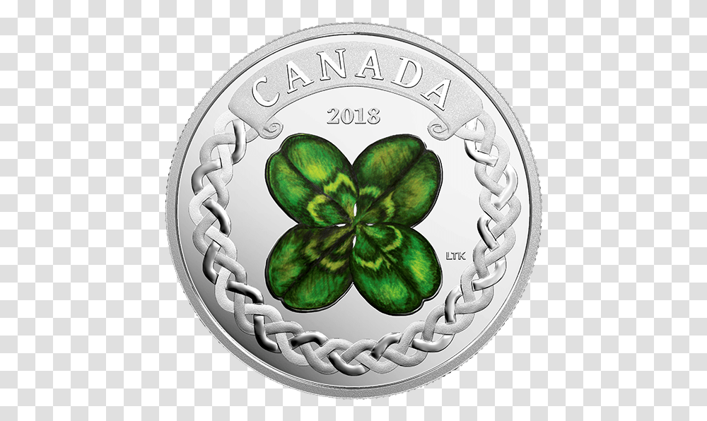 Download Hd Lucky Four Leaf Clover Fourleaf Clover Coin, Money, Nickel, Silver, Plant Transparent Png