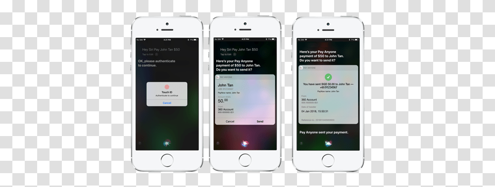 Download Hd Making A Payment Via Siri Iphone Iphone, Mobile Phone, Electronics, Cell Phone, Text Transparent Png