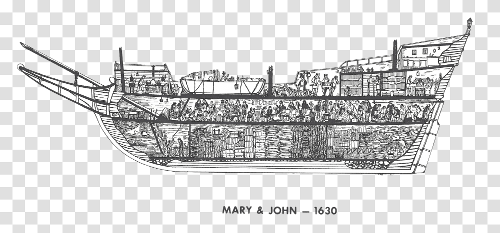 Download Hd Mary And John Ship Line Drawing Sailing Ship Mary And John 1630, Art, Vehicle, Transportation, Doodle Transparent Png