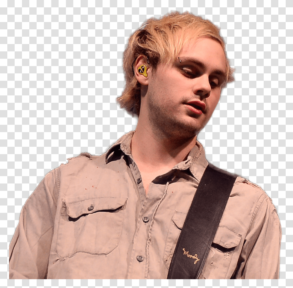 Download Hd Michael Clifford Button Up, Person, Human, Musician, Musical Instrument Transparent Png