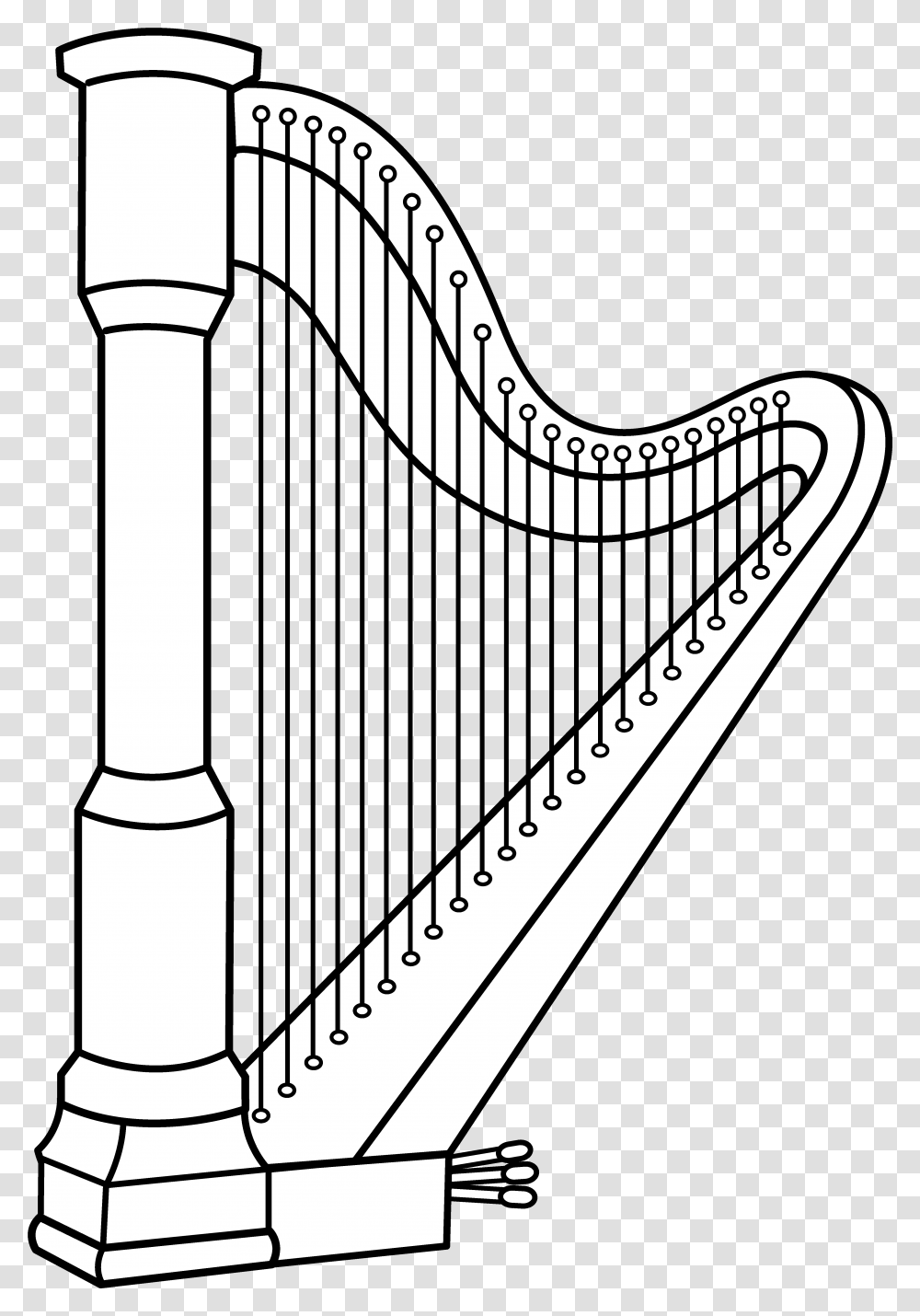 Download Hd Musical Harp Line Art Harp Clip Art Clipart Harp, Axe, Tool Transparent Png