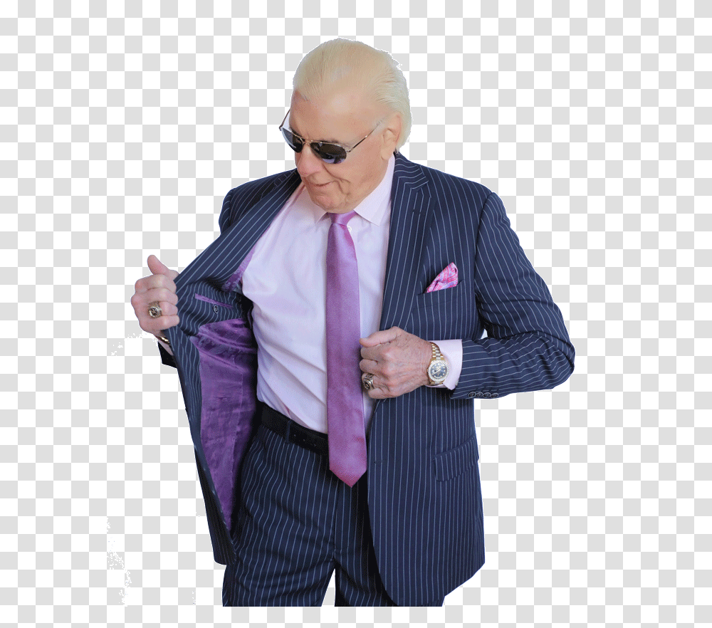 Download Hd Navy Pinstripe Ric Flair Ric Flair In Suit, Tie, Accessories, Clothing, Shirt Transparent Png