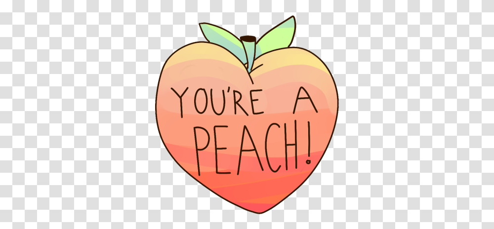 Download Hd Orange Fruit Clipart Peach Heart, Label, Text, Plant, Food Transparent Png