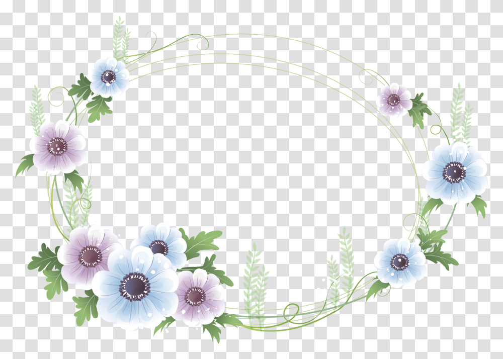 Download Hd Oval Floral Frame Flower Frame Blue Floral Picture Frames Free, Plant, Floral Design, Pattern, Graphics Transparent Png