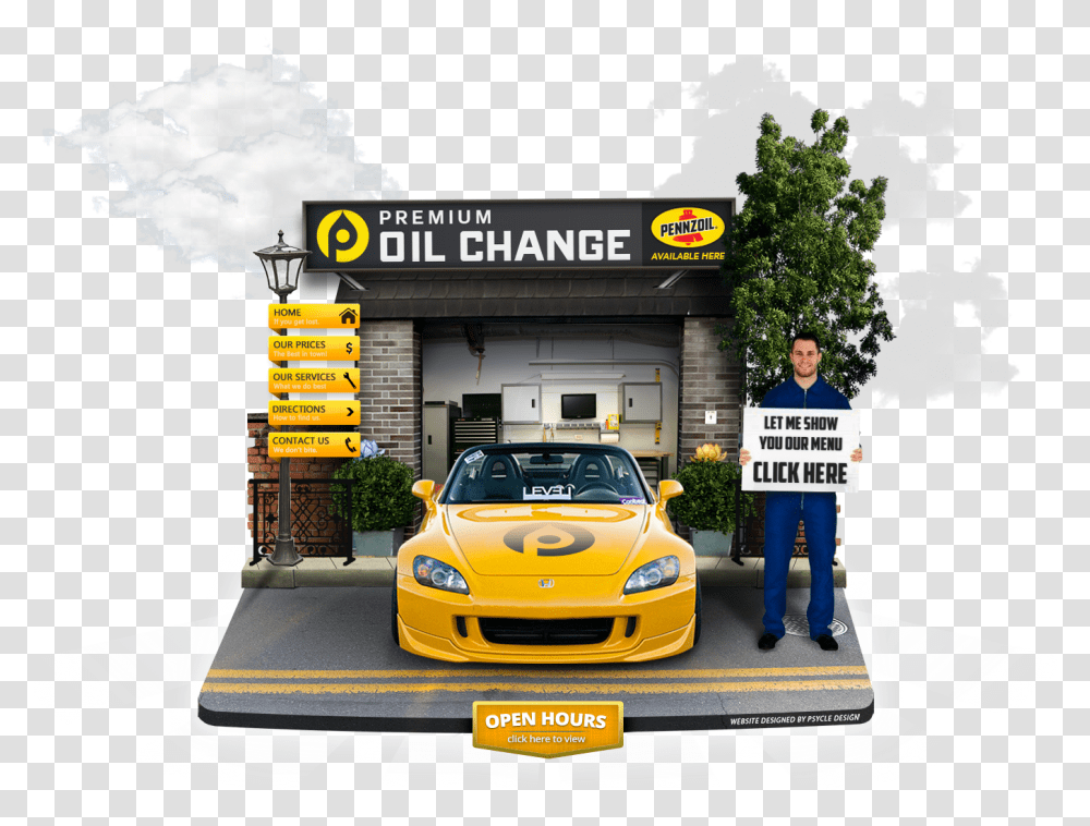 Download Hd Pennzoil 10 Minute Oil Change Logo Car Oil Change, Vehicle, Transportation, Sports Car, Person Transparent Png