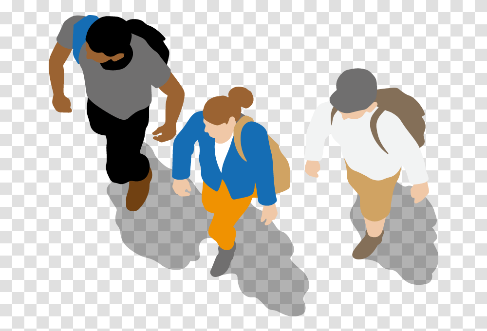 Download Hd People Walking People Walking Cartoon People Top View Silhouette, Person, Team, Hand, Clothing Transparent Png