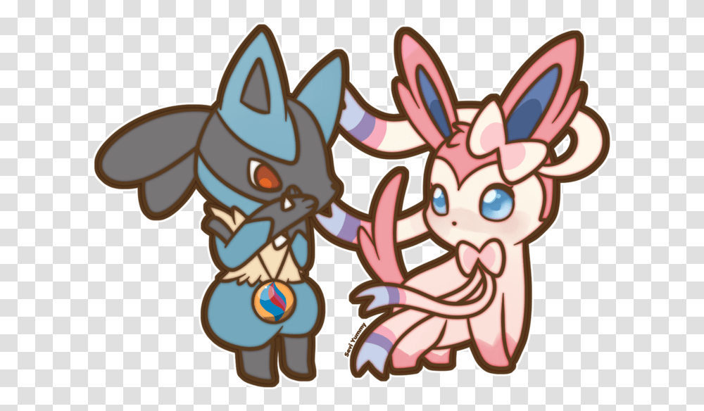 Download Hd Picture Free Stock Commission Chibi And Lucario Pokemon Lucario Sylveon, Art, Mammal, Animal, Crowd Transparent Png
