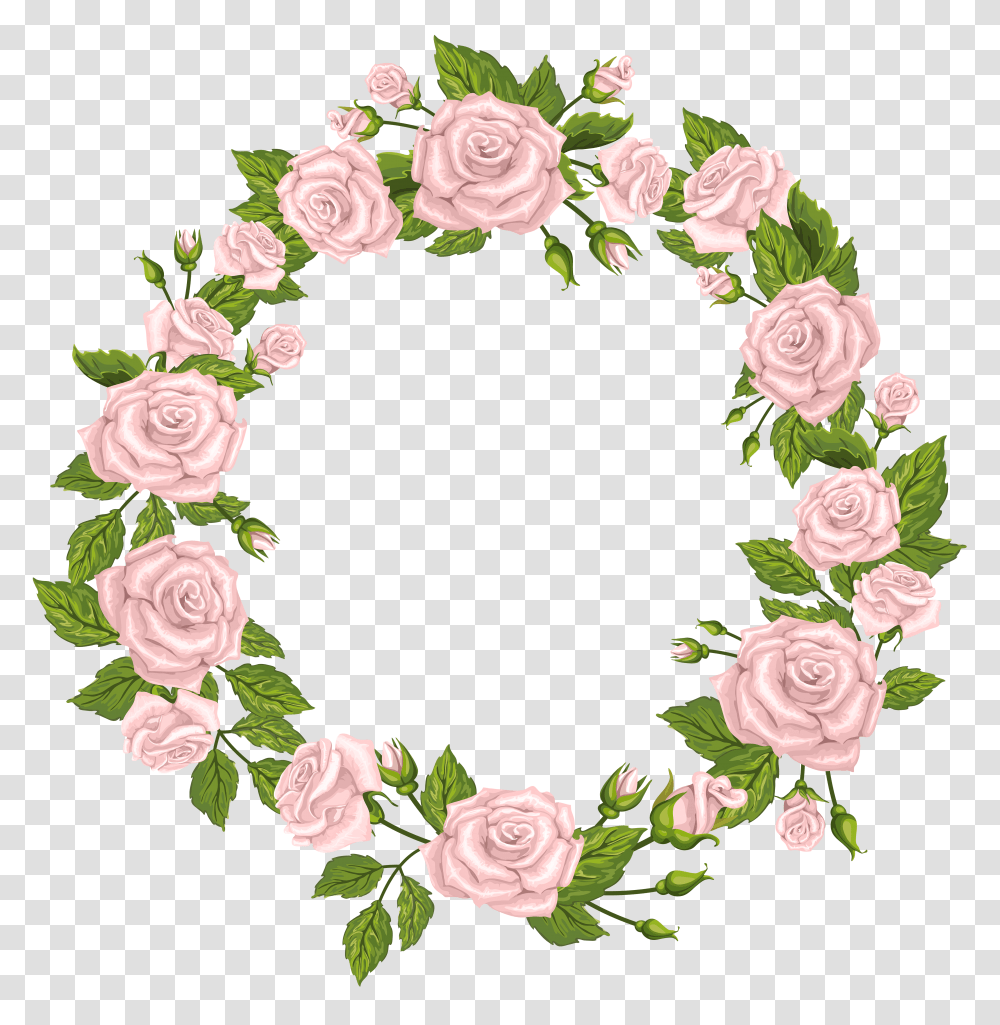 Download Hd Pink Rose Border White Flower Wreath Transparent Png