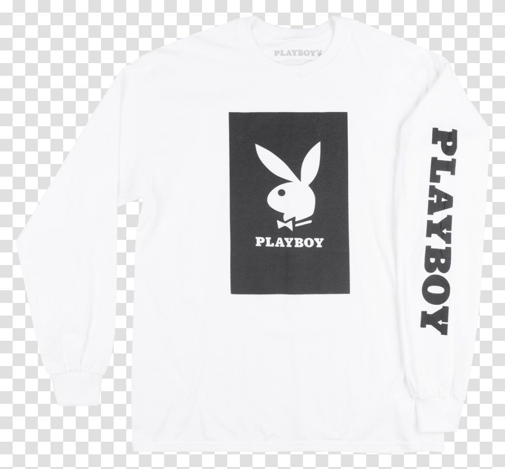 Download Hd Playboy Bunny Box Logo Long Sleeve Shirt Mens, Clothing, Apparel, Sweatshirt, Sweater Transparent Png