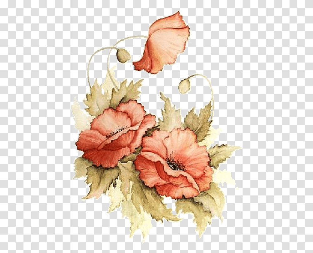 Download Hd Poppies Painted Flowers Painted Flowers, Plant, Floral Design, Pattern, Graphics Transparent Png