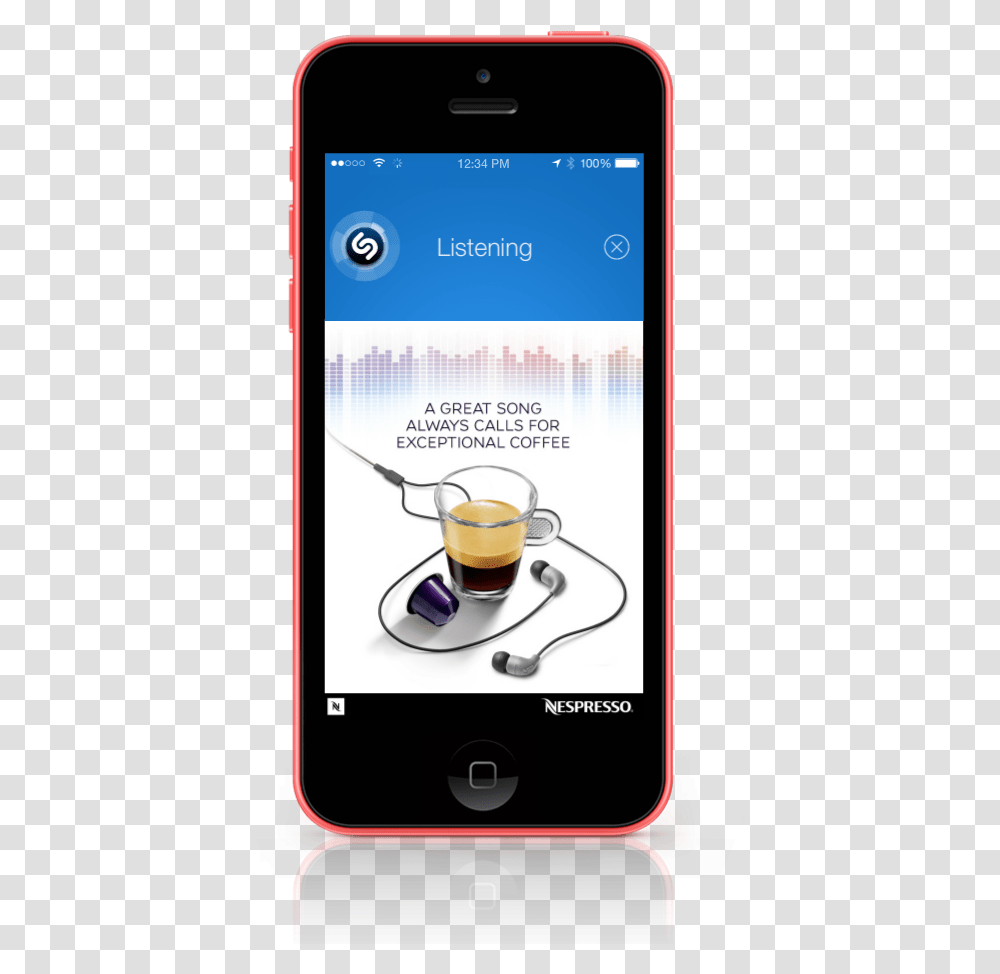 Download Hd Prodigio Contextual Display Formats Shazam Mobile Phone, Electronics, Cell Phone, Coffee Cup, Beverage Transparent Png