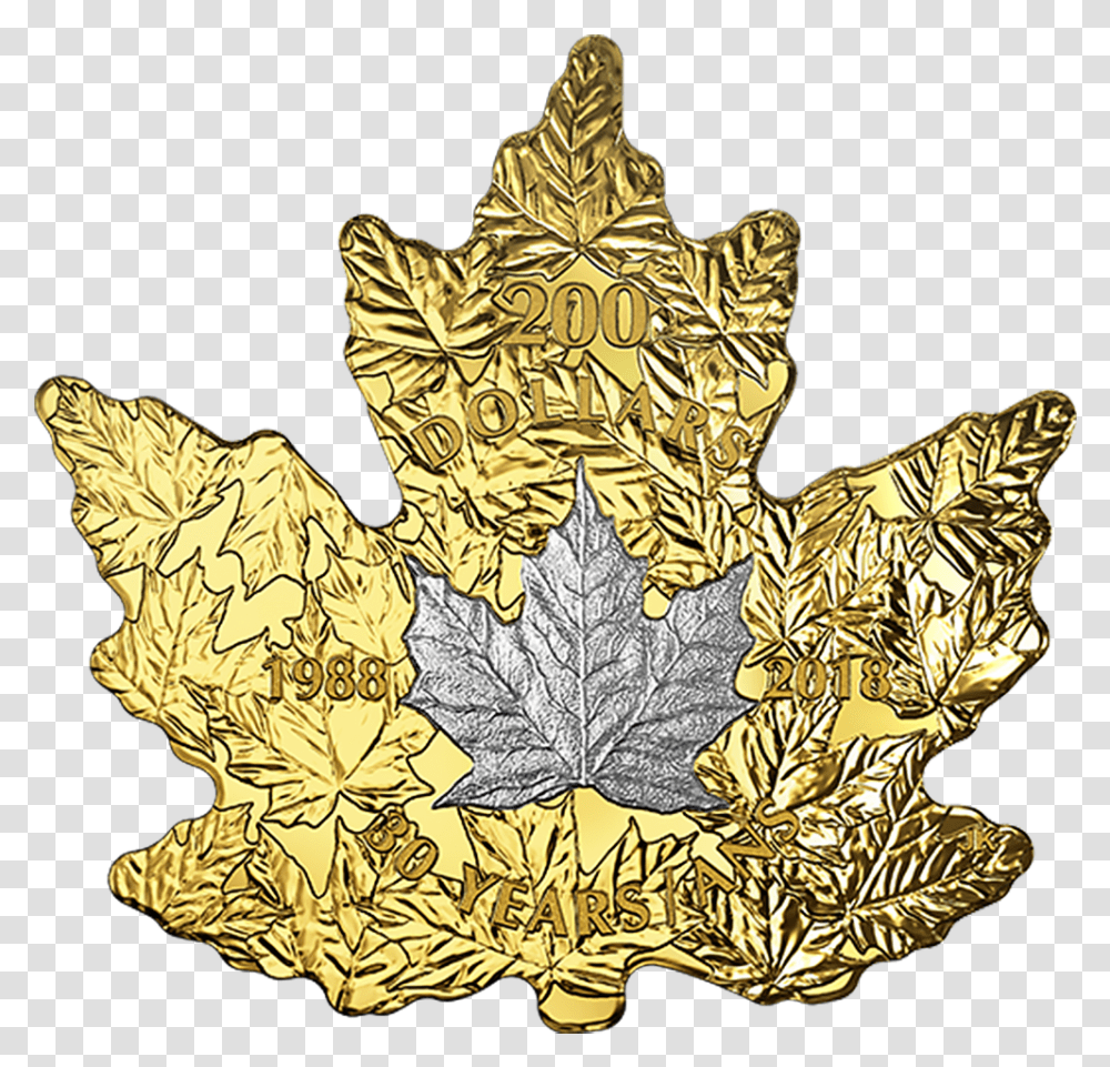 Download Hd Pure Gold Platinum Plated Coin Canadian Canadian Platinum Maple Leaf, Plant, Symbol, Star Symbol, Aluminium Transparent Png