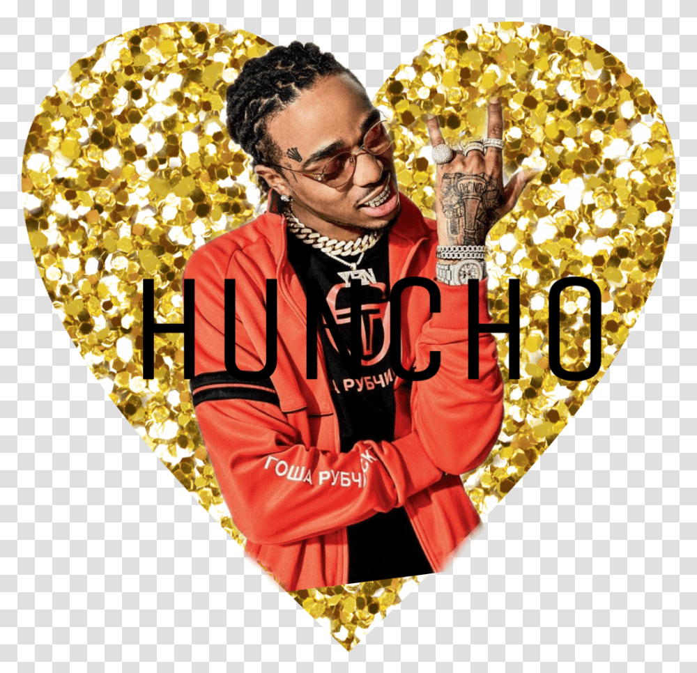 Download Hd Quavo Sticker Heart, Person, Human, Gold, Collage Transparent Png