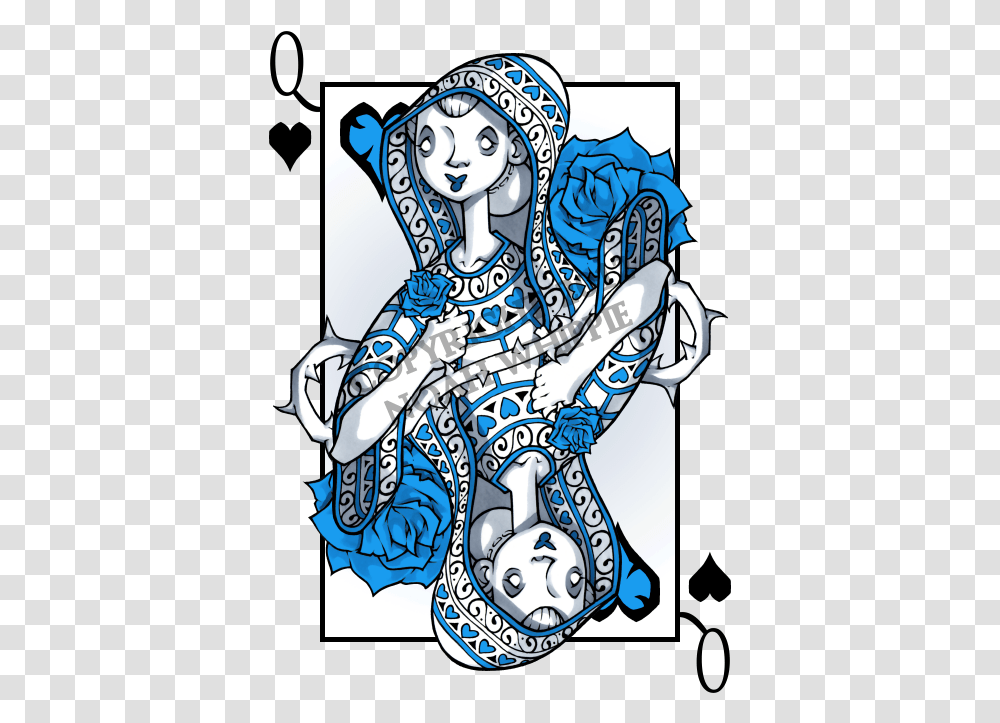 Download Hd Queen Of Hearts Card Playing Card, Doodle, Drawing, Poster, Porcelain Transparent Png