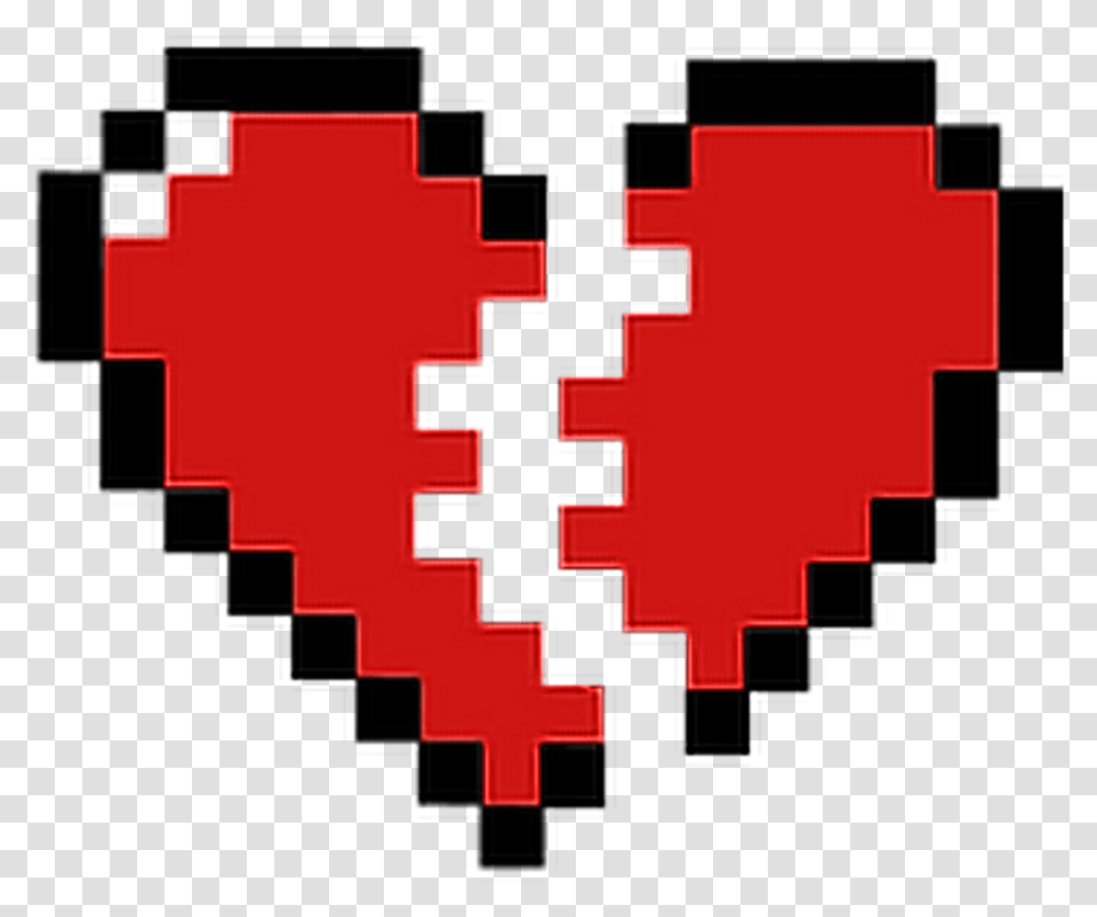 Download Hd Red Pixelated Broken Heart Redheart Brokenheart 8 Bit Heart, Pac Man, Cross, Symbol Transparent Png