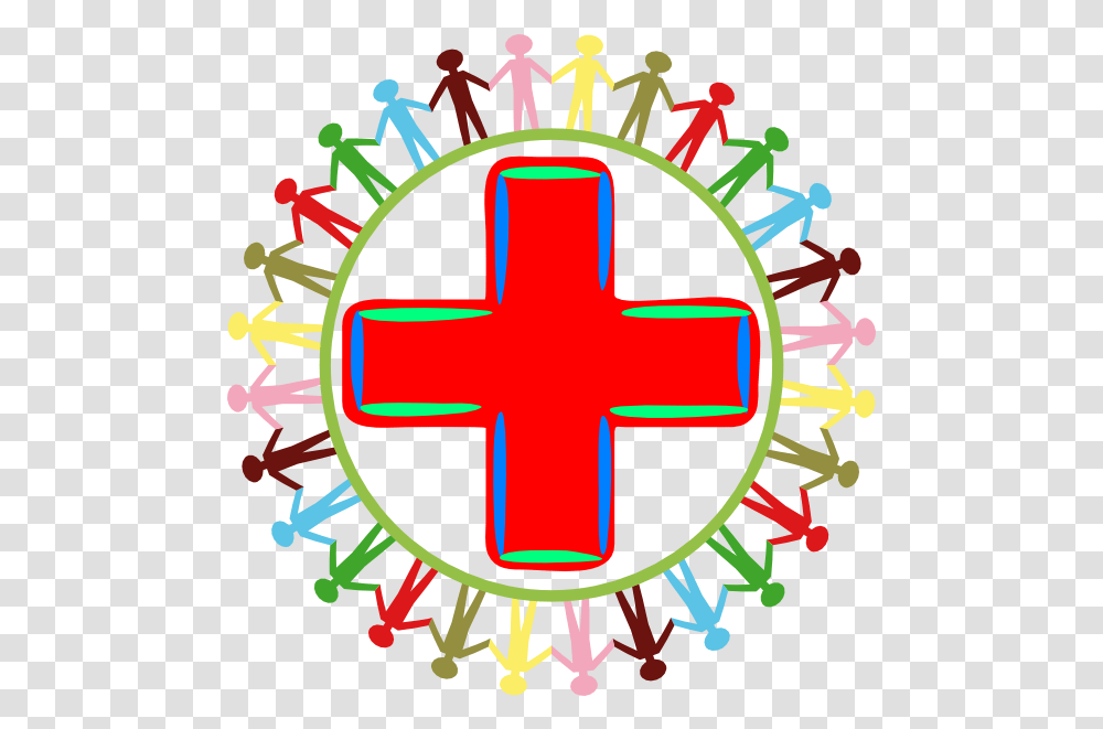 Download Hd Red Plus Sign Image People Holding Hands Around, Logo, Symbol, Trademark, First Aid Transparent Png