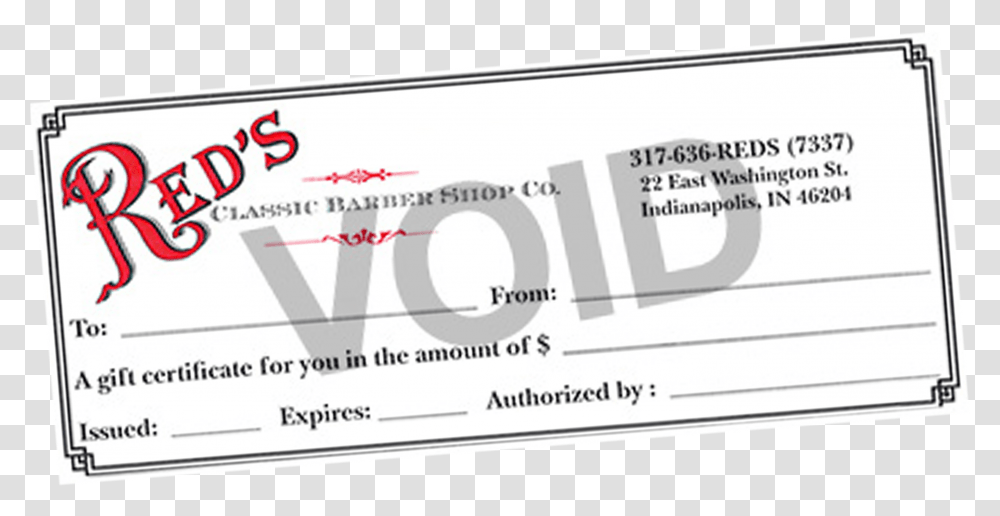 Download Hd Reds Gift Certificates Red's Barber Shop Barber Shop, Text, Paper, Driving License, Document Transparent Png