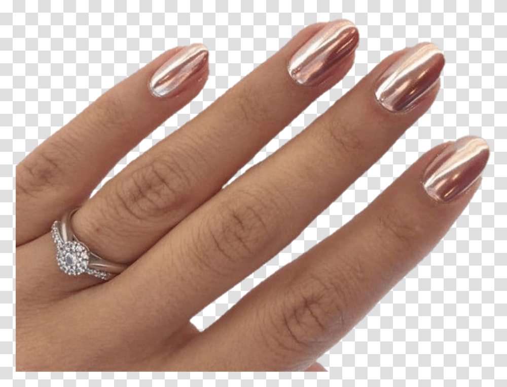 Download Hd Report Abuse Rose Gold Chrome Short Gel Nails Rose Gold Nails Acrylic, Person, Human, Manicure, Accessories Transparent Png
