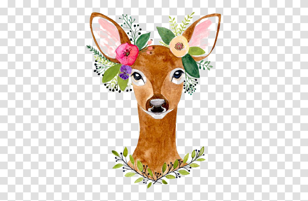 Download Hd Report Abuse Watercolor Woodland Animals Dibujos De Venados Con Flores, Mammal, Deer, Wildlife, Graphics Transparent Png