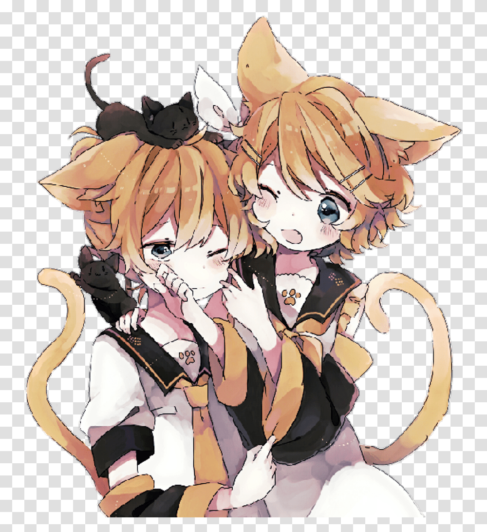 Download Hd Rinkagamine Lenkagamine Anime Couple Neko Girl And Boy, Manga, Comics, Book, Person Transparent Png