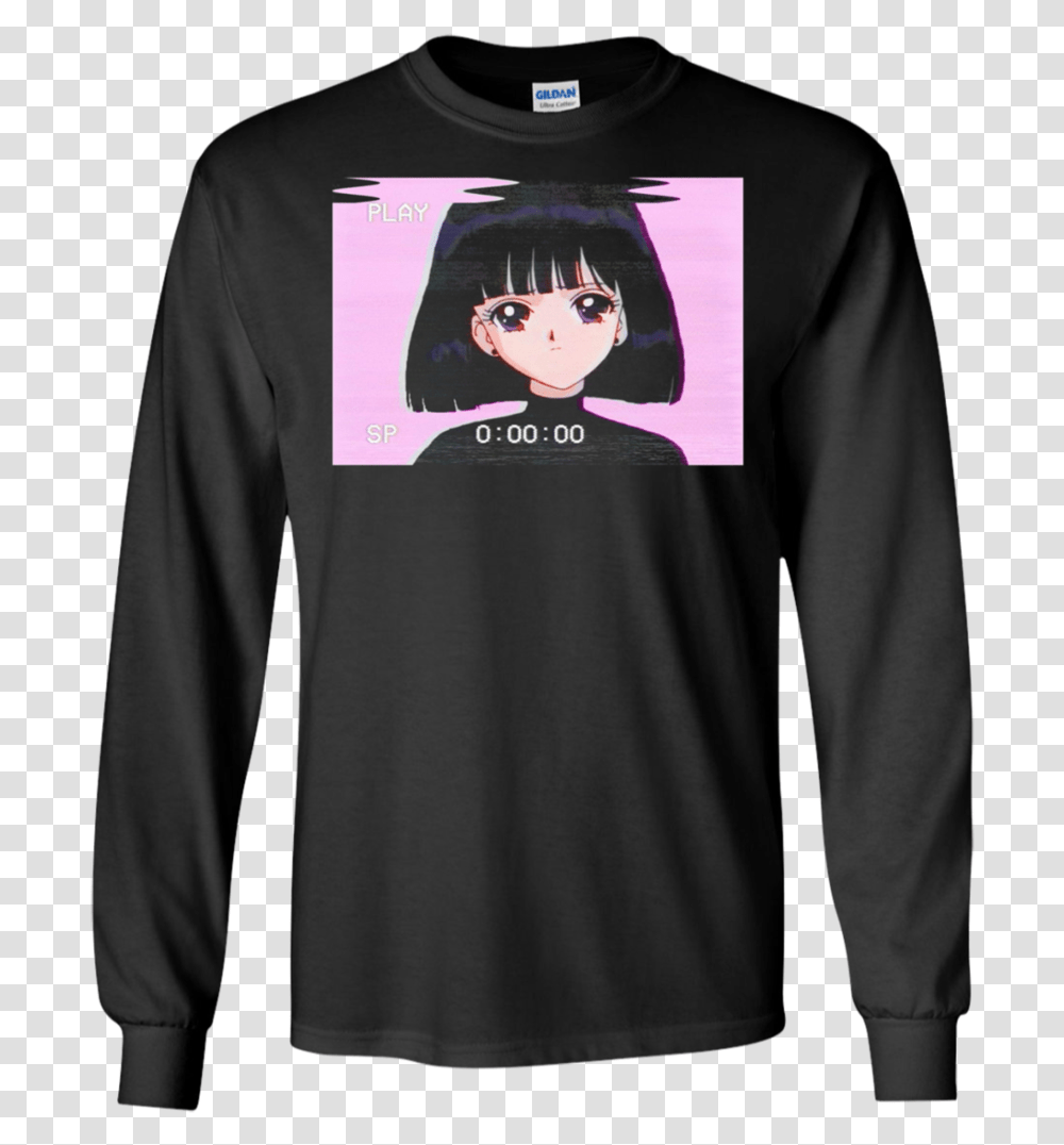 Download Hd Sad Girl Retro Japanese Anime Vaporwave Apparel Anime Girl Graphic Tee, Sleeve, Clothing, Long Sleeve, Person Transparent Png