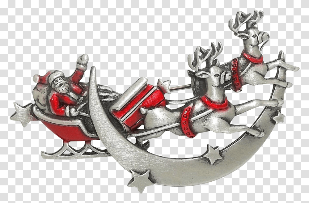 Download Hd Santa Sleigh Reindeer Santa Sleigh Reindeer Christmas Brooch, Machine, Motor, Engine, Rotor Transparent Png