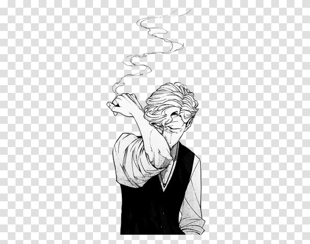 Download Hd Smoke Boy Man Manga Sad Draw Blackandwhite Sad Can T Sleep After Breakup, Person, Human, Drawing, Art Transparent Png