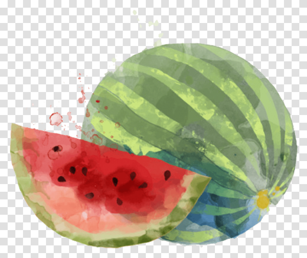 Download Hd Smoothie Watercolor Painting Auglis Watermelon Fruta Watercolour, Plant, Fruit, Food, Birthday Cake Transparent Png