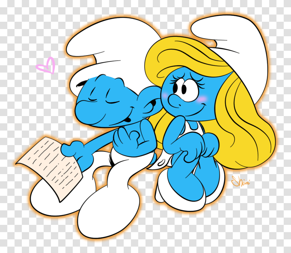 Download Hd Smurfette With Hefty Smurfette And Hefty In Love, Bluebird, Animal, Text, Graphics Transparent Png