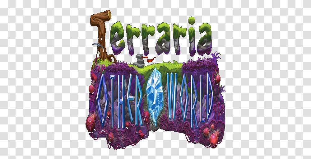 Download Hd Terraria Otherworld Logo Terraria Otherworld Logo, Birthday Cake, Text, Light, Purple Transparent Png