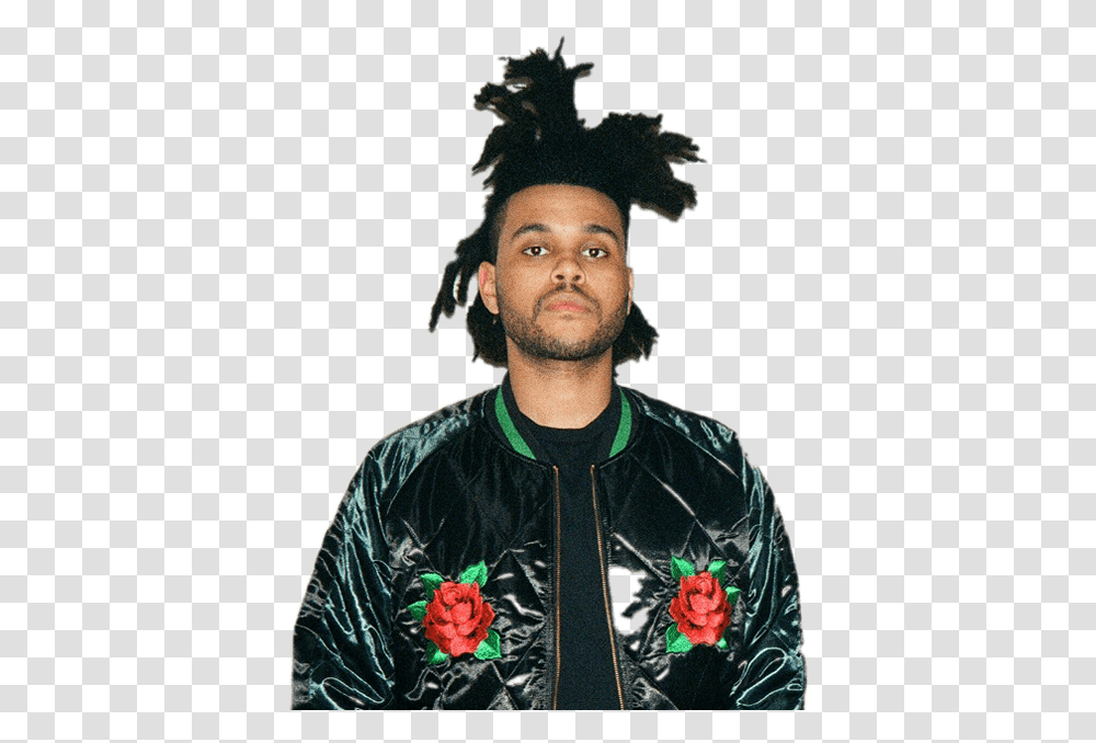 Download Hd The Weeknd Rose Jacket Weeknd Palm Tree Hair Weekend Palm Tree Hair, Clothing, Person, Face, Coat Transparent Png