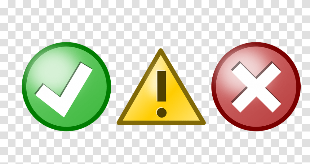 Download Hd Tick Asterisk Cross Red Green Yellow Check Ok Warning Error Icons, Triangle, Symbol, Sign, Recycling Symbol Transparent Png